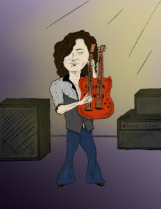 cartoon image of Led Zeppelin's Jimmy Page